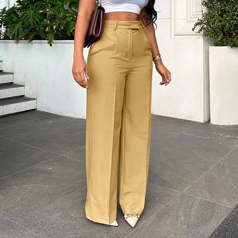 Stigende Women’s Wide Leg Pants – Straight, Loose-Fit Business Casual Trousers with Pockets, Midi Waist Office Pants