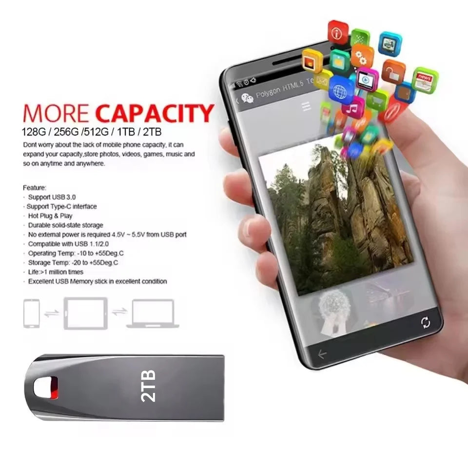 Xiaomi 2TB USB 3.0 Metal Flash Drive - High-Speed Pendrive, Available in 1TB, 512GB, 256GB, Waterproof USB Storage