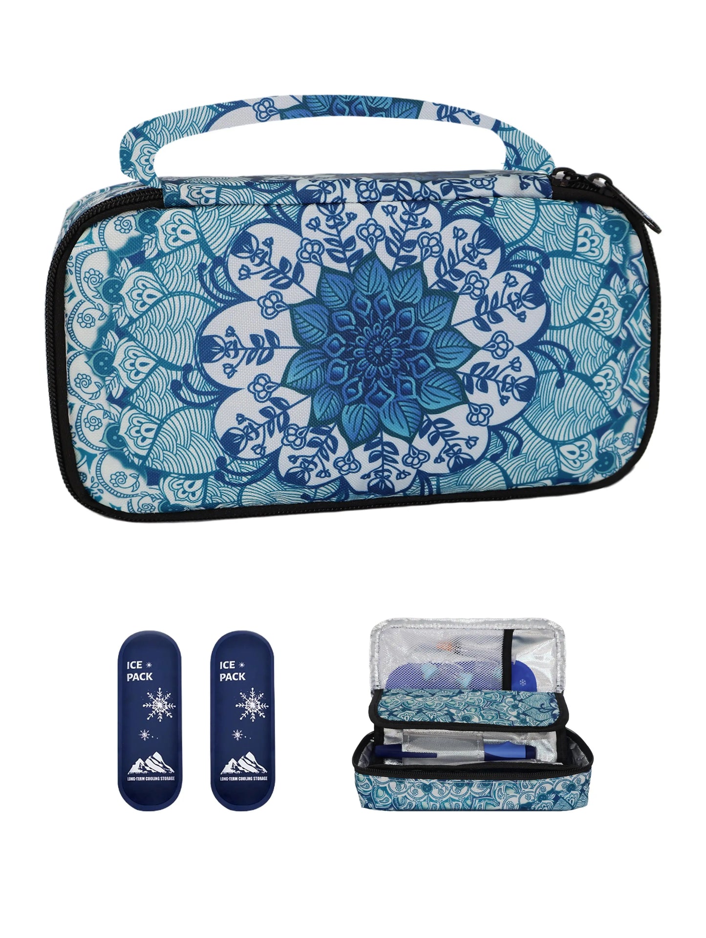 Large Portable Insulin Cooler Bag – Lightweight Boho Flower Print Travel & Outdoor Camping Medical Cooler