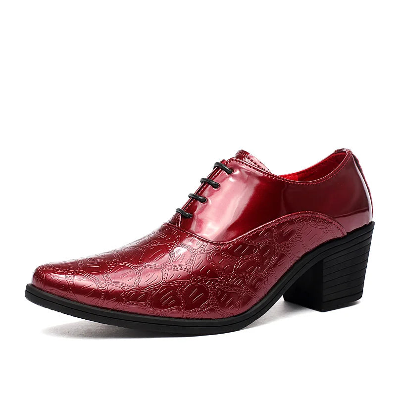 Luxury Red High Heel Men’s Dress Shoes - Pointed Toe Leather Moccasin Wedding Oxford Shoes