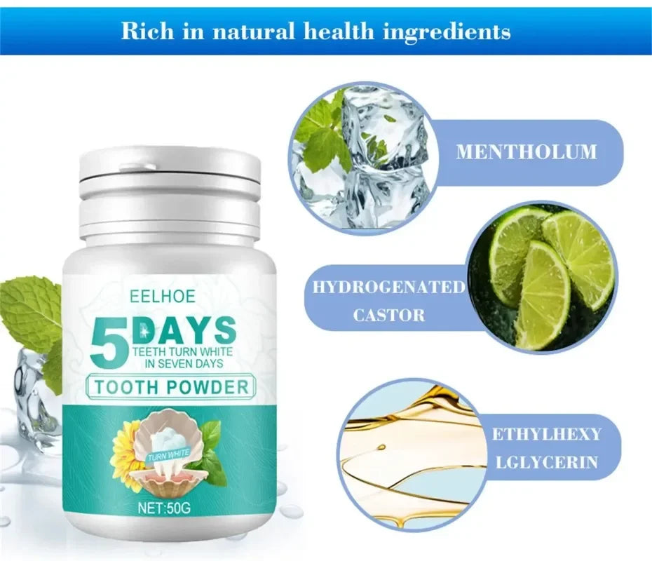 5 Day Teeth Whitening Powder – Removes Plaque & Stains, Deep Cleaning, Fresh Breath & Oral Hygiene Care