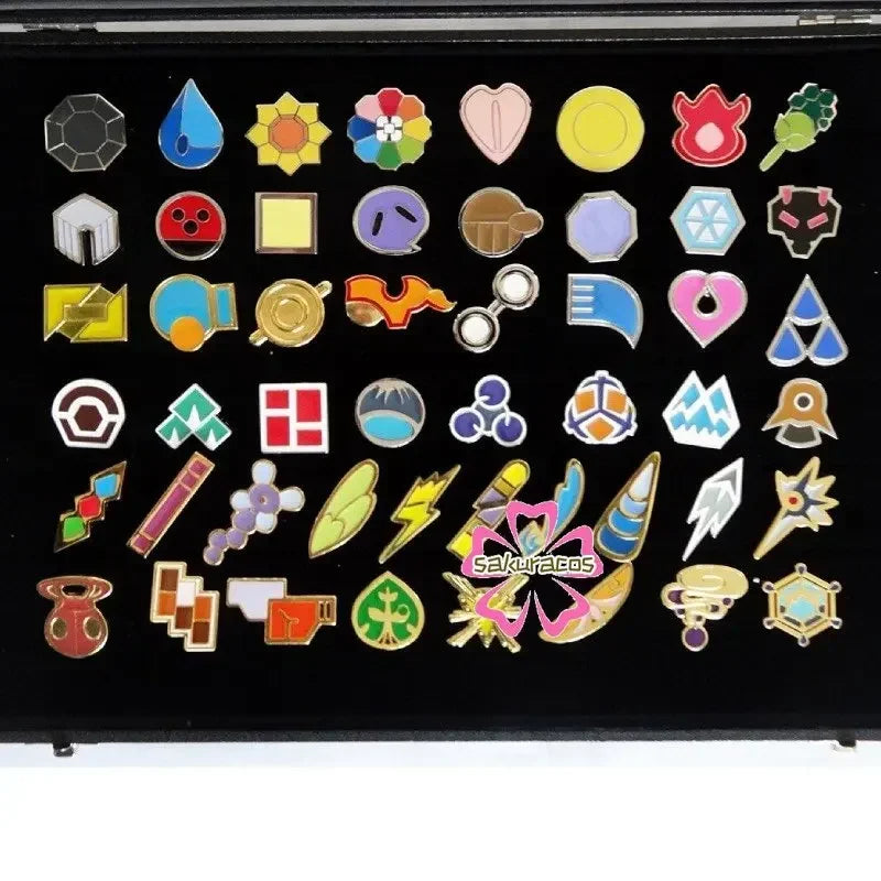 Set of 8 Pokémon Gym Badge Pins – League Region Brooches from Kanto, Johto, Hoenn, Sinnoh, Unova, Kalos & Orange Islands