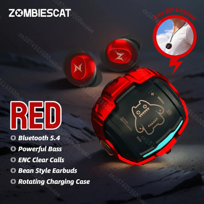ZOMBIES CAT Bluetooth 5.4 Sports Earbuds – Mini Invisible In-Ear TWS Wireless Headphones with Clear Call & Sport Lanyard