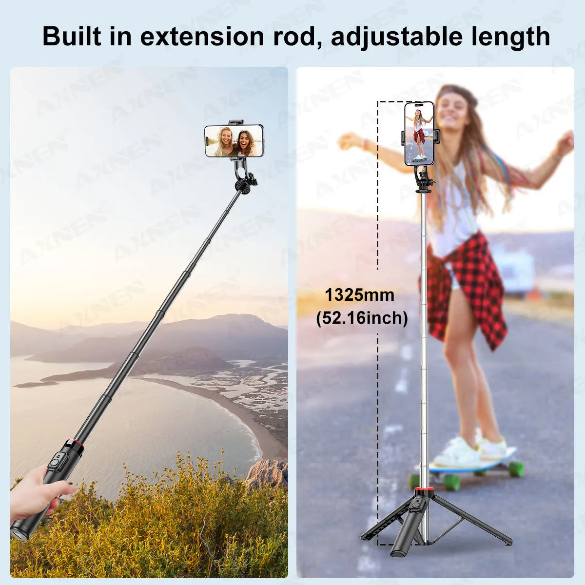 AXNEN Mobile Phone Tripod C12/C13 – 1325mm Stand for Cellphone & GoPro, with Wireless Bluetooth Remote for Live Streaming