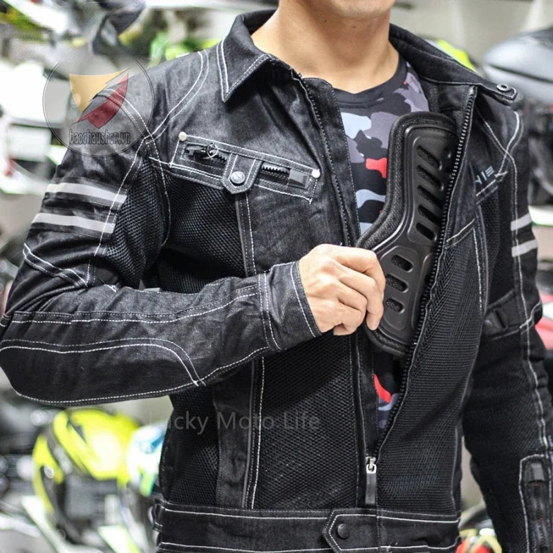 KOMINE JK006 Motorcycle Jacket - Breathable Denim Mesh Racing Riding Protective Gear High Performance Safety Clothing