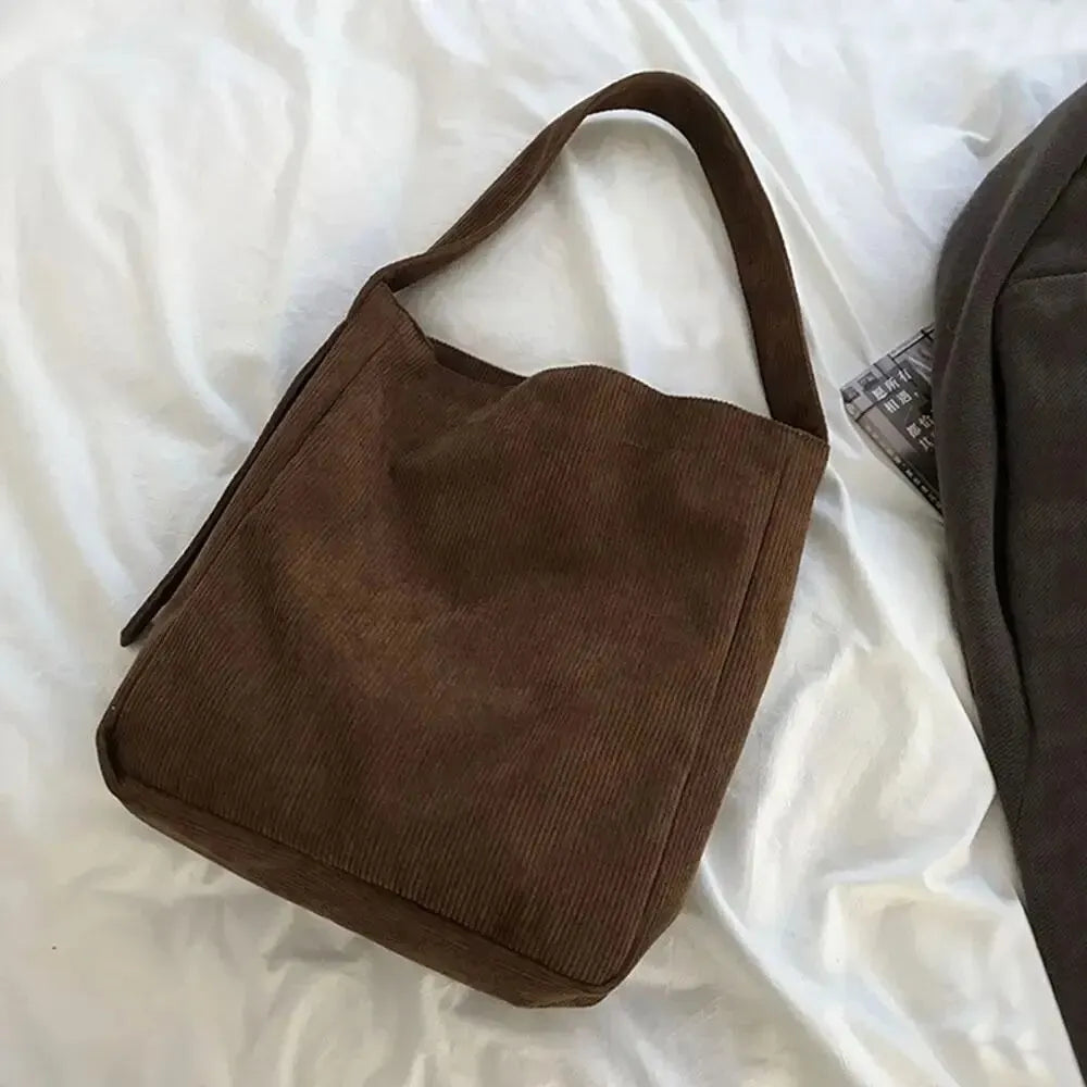 Fashionable Women’s Corduroy Shoulder Bag - Soft Handbag Tote with Large Capacity - Ideal for Girls and Students