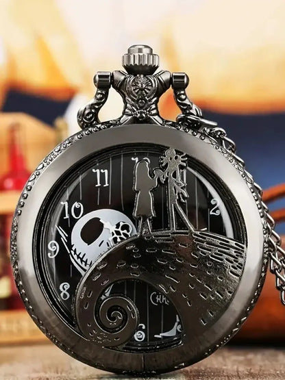 Fashion Skeleton Quartz Pocket Watch with Chain Necklace - Vintage Pendant Clock for Men & Women