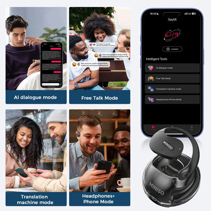 MINISO X15Pro AI Translator Earbuds — Bluetooth Wireless Sports Headphones, Waterproof HD Call Earphones with Mic