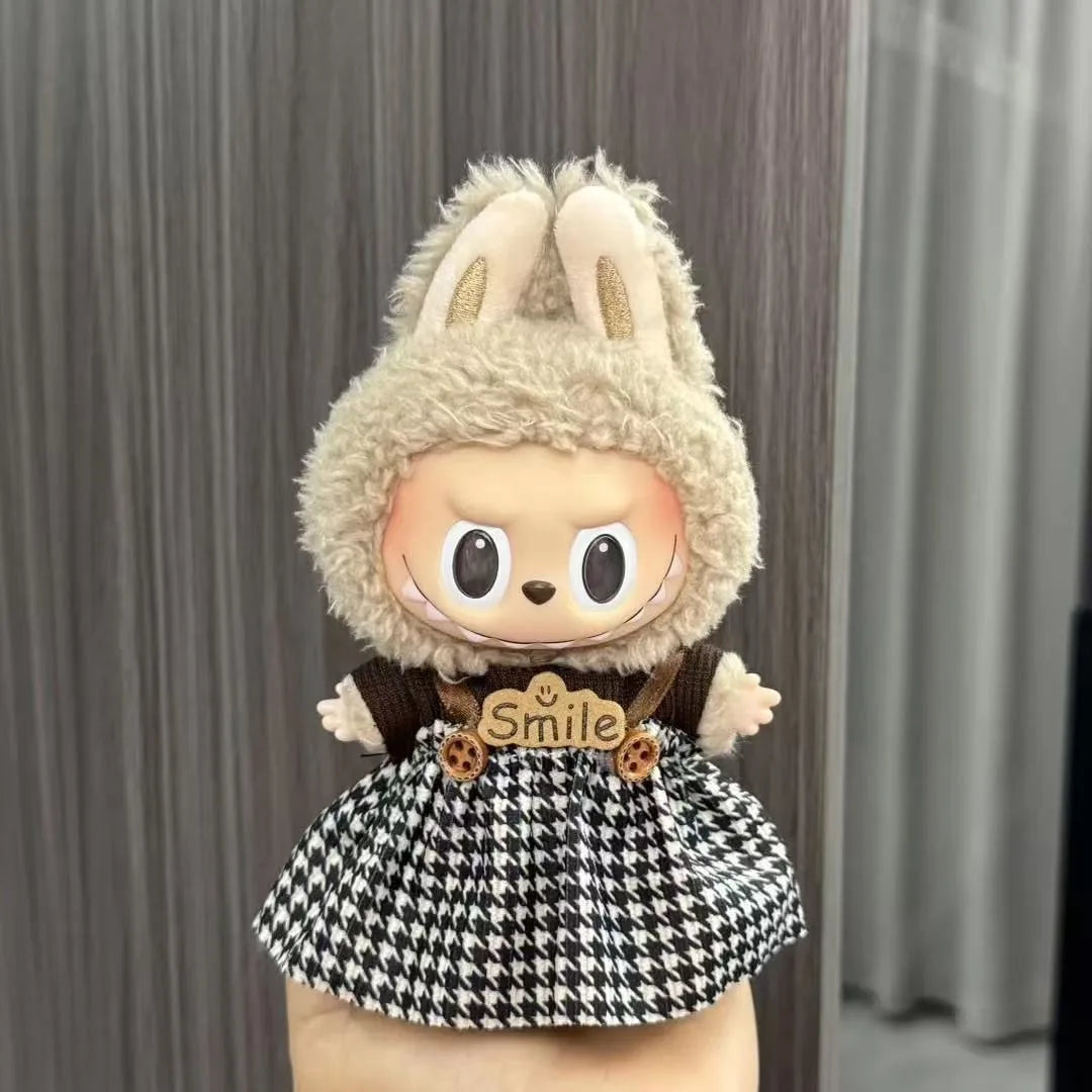 Labubu Sitting Party Series - Classic Grid Dress with Small Fragrance, v1 & v2 Doll Clothes, Kid Gift