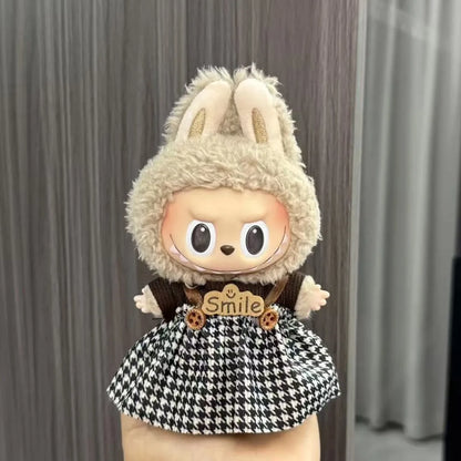 Labubu Sitting Party Series - Classic Grid Dress with Small Fragrance, v1 & v2 Doll Clothes, Kid Gift