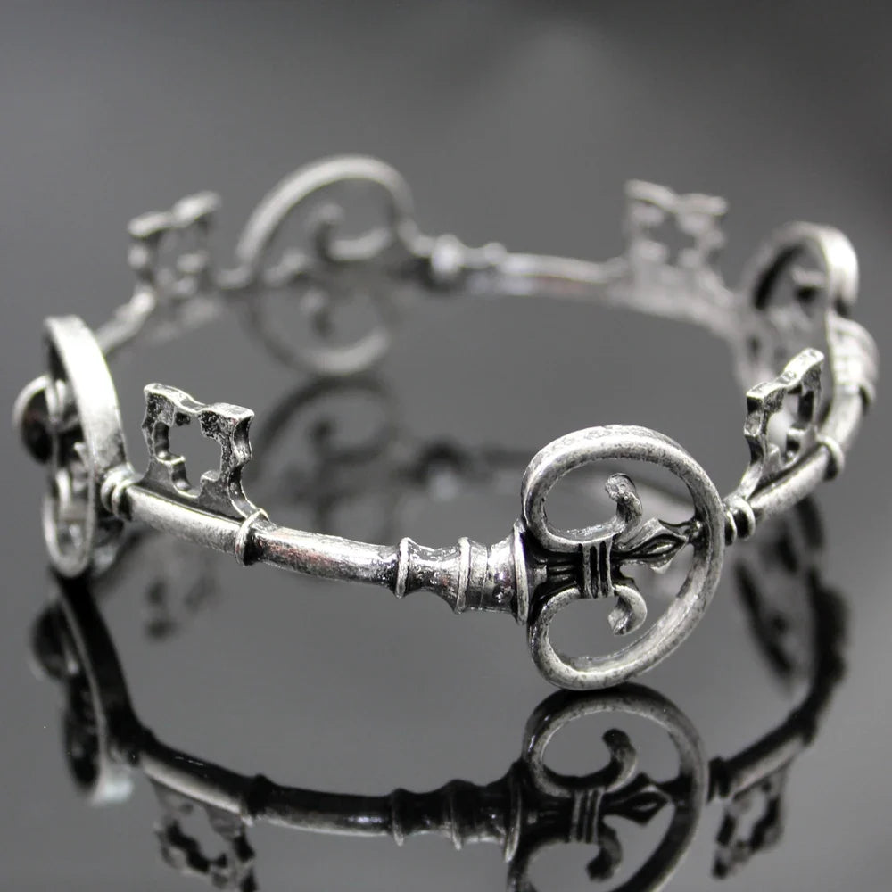 Vintage Skeleton Key Cross Bangle - Victorian Gothic Unisex Cuff Bracelet