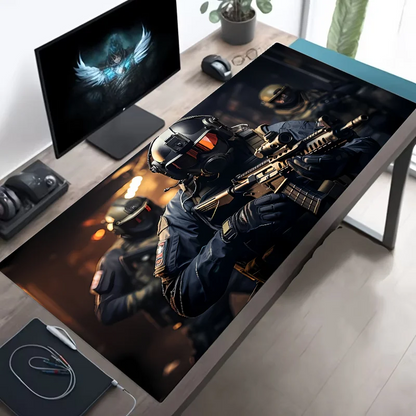 XXL Tactical Soldier Mouse Pad — Large Non-Slip Gaming Desk Pad with Stitched Edges