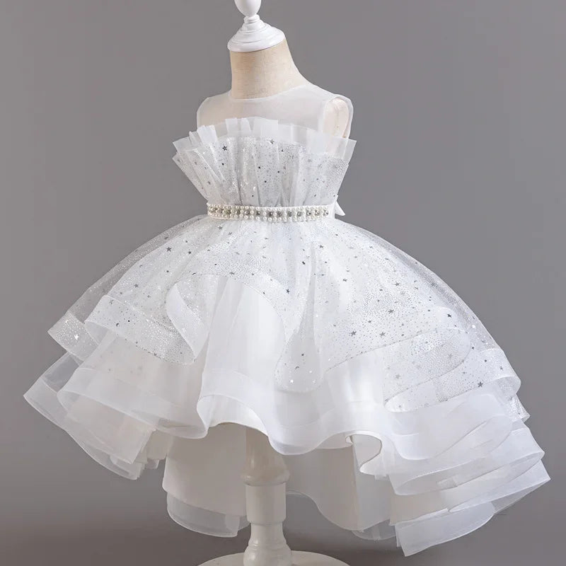 Lace Mesh Girls’ Party Dress - Sleeveless Solid Color Summer Evening Dress for Ages 3–12