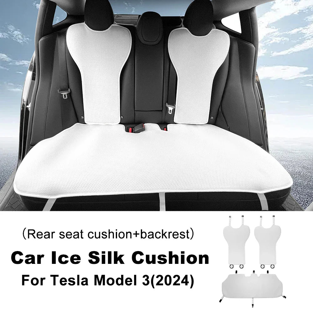 Tesla Model 3 Highland 2024 Ice Silk Car Seat Cushion – Breathable All-Season Seat Cover & Back Seat Protector Interior Accessory