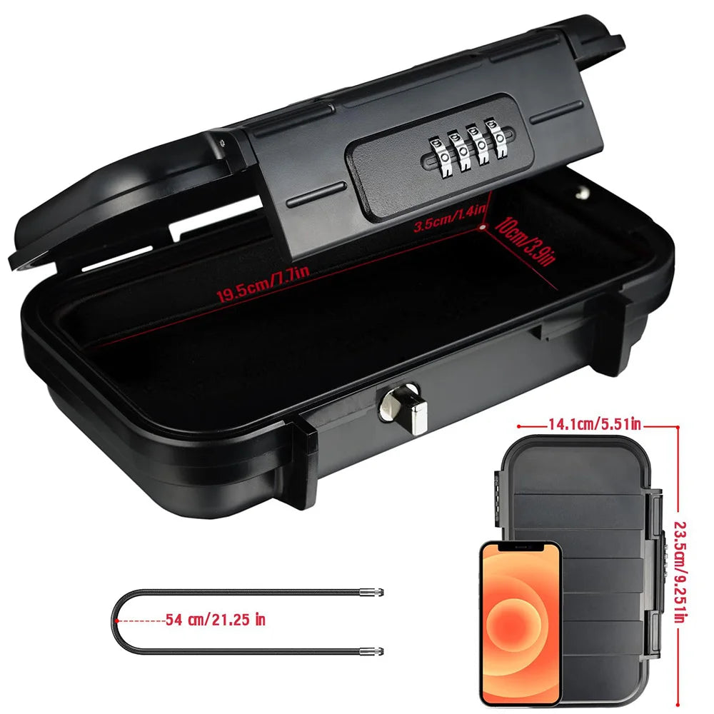 Portable Travel Safe Box – Large Capacity Security Lockbox with Code & Key, Waterproof, Removable Cable Handle