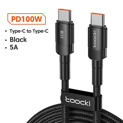 Toocki PD 100W/60W Type-C to Type-C Cable – Quick Charge 3.0 Fast Charging for iPhone 15, Huawei, Samsung, Xiaomi