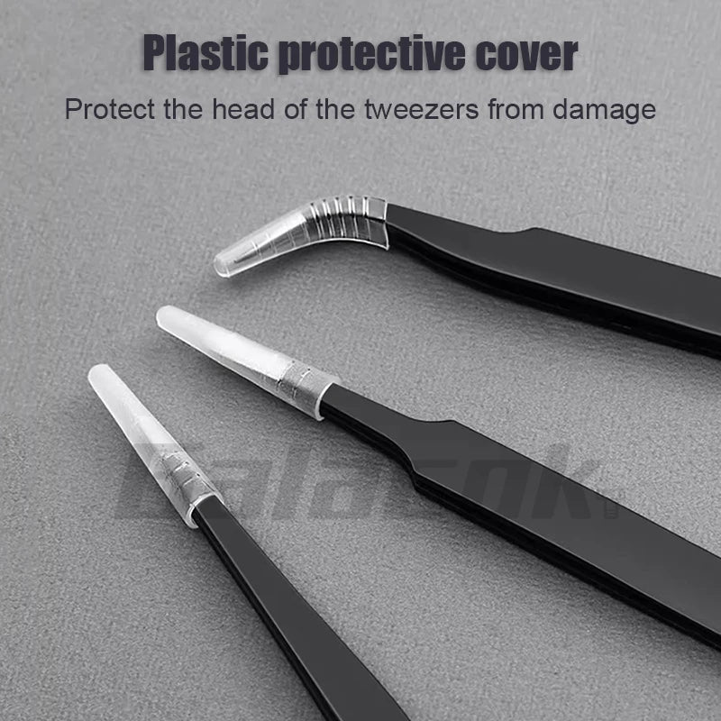 6PCS Anti-Static Stainless Steel Precision Tweezers Set – Curved Industrial Repair Tools for Electronics, Model Making & Maintenance