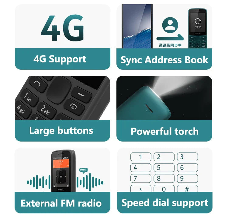 Nokia 215 4G Mobile Phone — Dual SIM, FM Radio, 1150mAh Standby, Feature Phone with Hebrew Keyboard, 100% Original