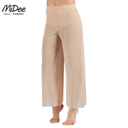 Women’s Lyrical Mesh Wide Leg Dance Pants – High Waist Modern Ballet Palazzo Trousers Contemporary Dance Costume Plus Size