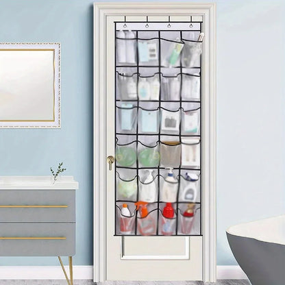 24-Grid Wall-Mounted Shoe Organizer – Fabric Closet Storage Rack with Mesh Pockets, Clear Hanging Over-the-Door Cloth Bag