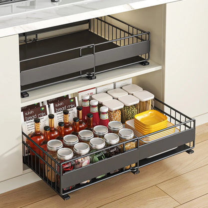 Retractable Kitchen Cabinet Organizer - Pull-Out Storage Rack for Pots, Dishes & Seasonings