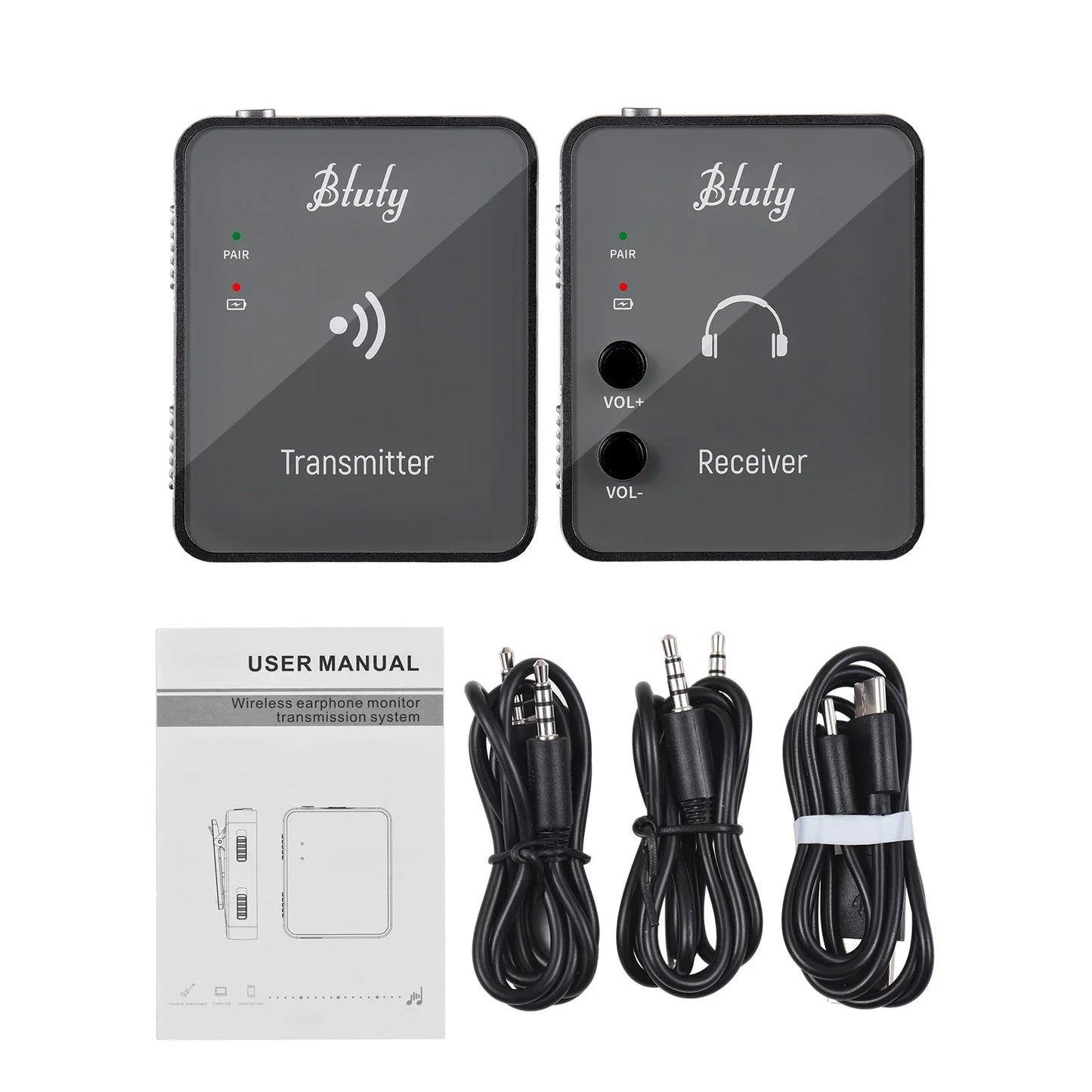 Btuty 2.4GHz Wireless Earphone Monitor System – Rechargeable Transmitter & Receiver with Lossless Digital Transmission