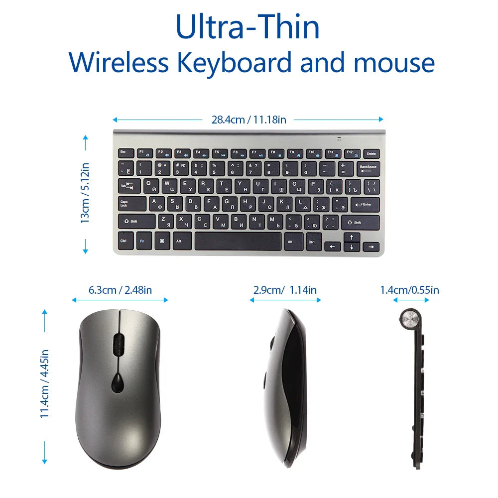2.4G Wireless Mini Keyboard and Mouse Set – USB Portable Combo with Russian/Korean/Hebrew Layout for PC & Laptop