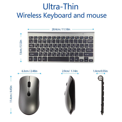 2.4G Wireless Mini Keyboard and Mouse Set – USB Portable Combo with Russian/Korean/Hebrew Layout for PC & Laptop