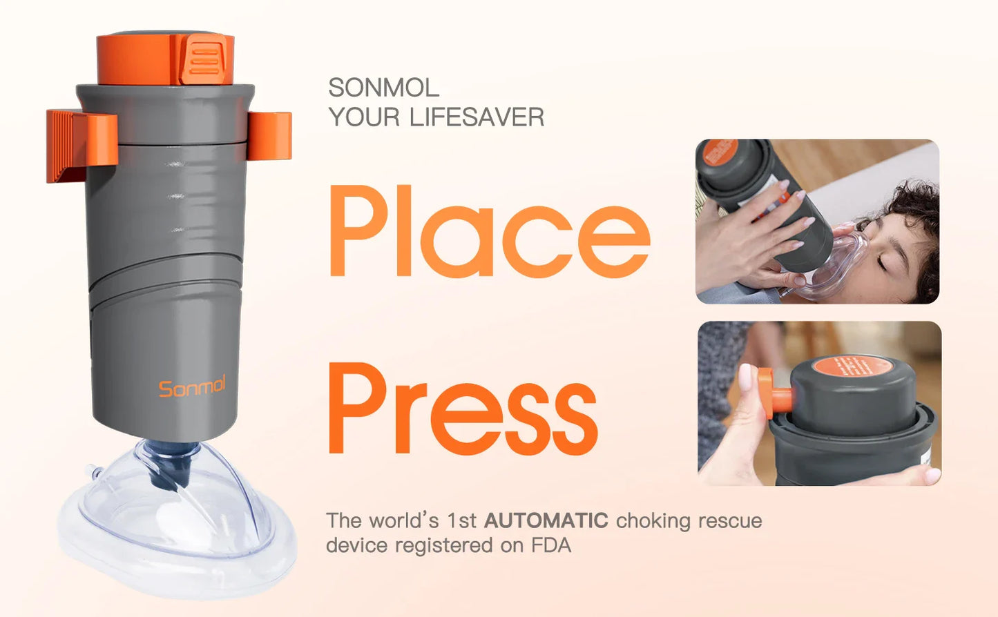Automatic Anti-Choking Rescue Device with 3 Mask Sizes – First Aid Airway Assist Kit for Adults & Kids, Home Emergency