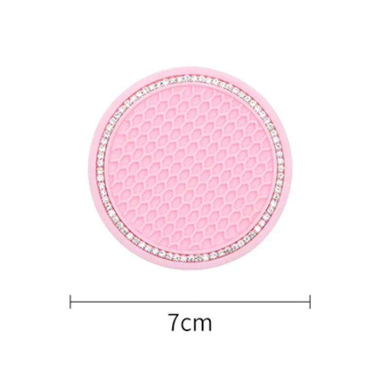 Car Water Cup Pad Holders - Non-slip Diamond Rhinestone Rubber Mat, Bottle Holder Coaster Auto Interior Anti-skid Cup Holders