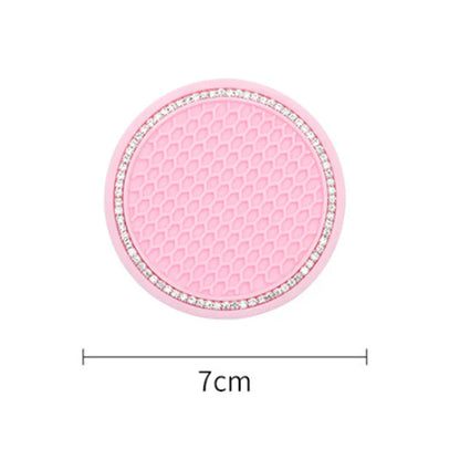 Car Water Cup Pad Holders - Non-slip Diamond Rhinestone Rubber Mat, Bottle Holder Coaster Auto Interior Anti-skid Cup Holders