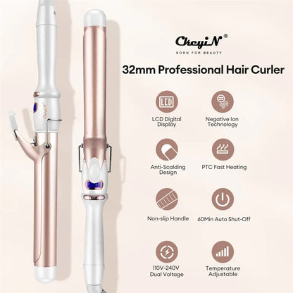 CkeyiN 32mm/38mm Electric Hair Curler – Professional Ceramic Curling Iron with Adjustable Temperature for Women