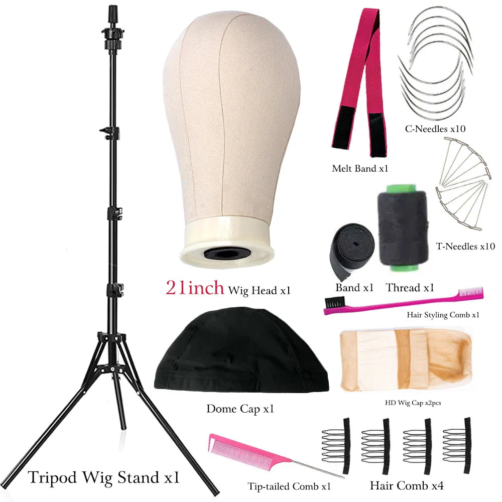 21-23 Inch Canvas Mannequin Head with Stand – Wig Display & Styling Head Tripod for Hairdressing
