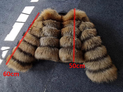 2025 Maomaokong Women’s Real Fur Coat – Natural Raccoon & Fox Fur Jacket with Hood, Warm Winter Outerwear