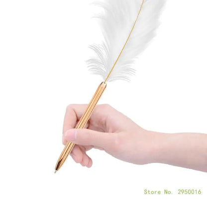 Stylish White Feather Ballpoint Pen – Elegant Wedding Signature Pen for Business & School Use