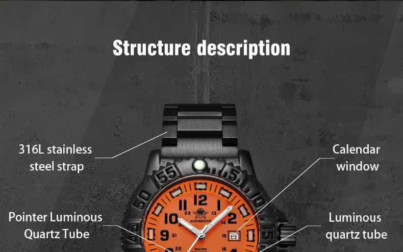 Addies Men's Military Watch - Luminous, Multi-Functional Quartz with Nylon & Steel Strap, Waterproof Outdoor Sports Watch