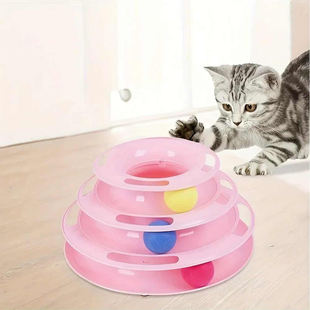3-Layer Interactive Cat Toy Tower with Colorful Balls – Mental & Physical Exercise Puzzle Game for Active Cats