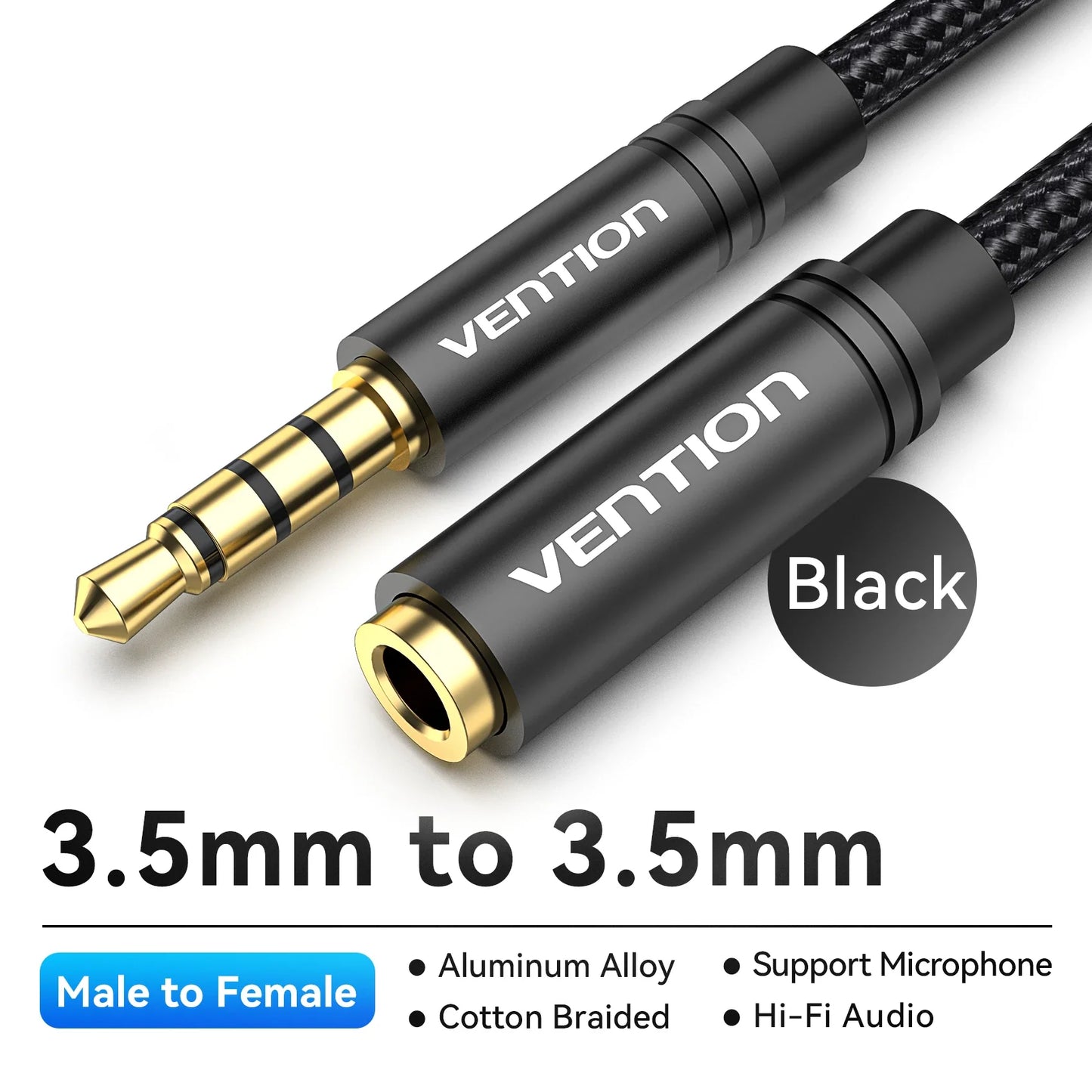Vention 3.5mm AUX Extension Cable – Jack Audio Cord for Car, Laptop, TV, Xiaomi & Huawei | Stereo Headphone & Speaker Connector
