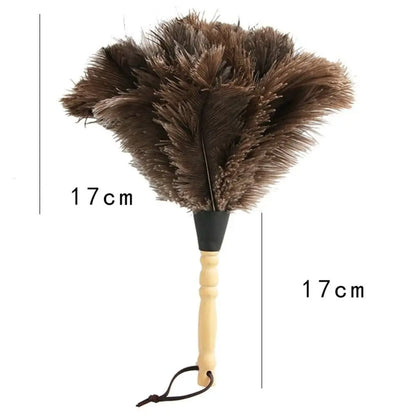 Ostrich Feather Dusting Brush – Wooden Handle Anti-Static Household & Car Cleaning Duster Tool