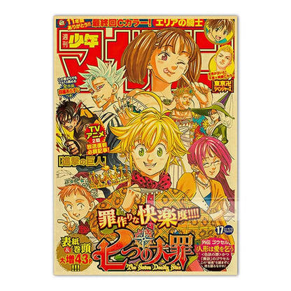 Vintage Anime Kraft Paper Poster Set – JoJo’s Bizarre Adventure, Jujutsu Kaisen & Demon Slayer Wall Art for Room Home Decor