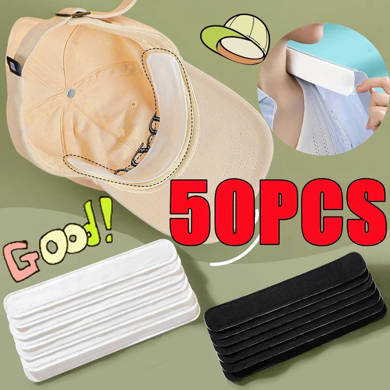 50-10PCS Hat Sweat Absorber Stickers – Summer Cap Liner Bands, Adhesive Sweatband Strips for Visor Hats