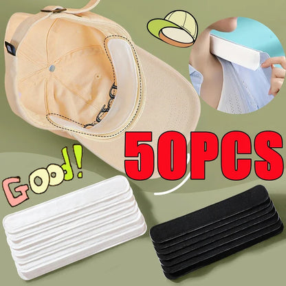 50-10PCS Hat Sweat Absorber Stickers – Summer Cap Liner Bands, Adhesive Sweatband Strips for Visor Hats
