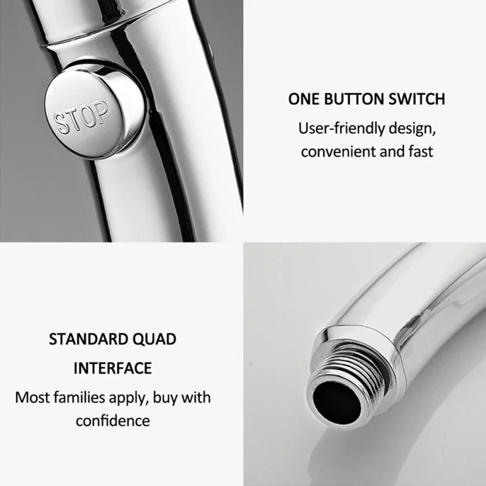 360° Rotating Handheld Shower Head – 3 Spray Modes with ON/OFF Pause Switch & Adjustable Water-Saving Design