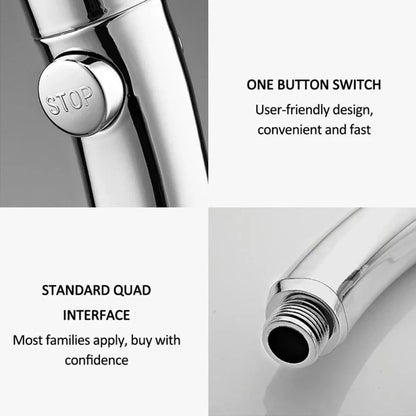 360° Rotating Handheld Shower Head – 3 Spray Modes with ON/OFF Pause Switch & Adjustable Water-Saving Design