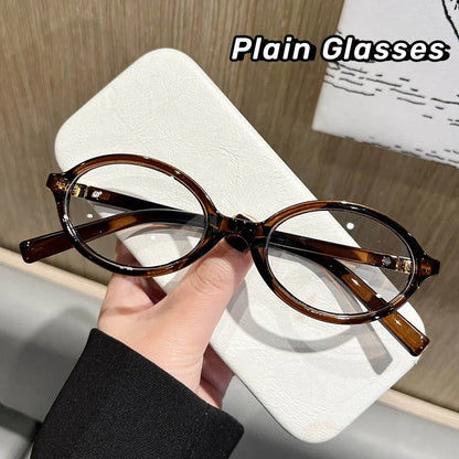 Oval Small Frame Retro Glasses for Women - Korean Plain Style Anti-Blue Light Eyewear, Ladies Optical Spectacles