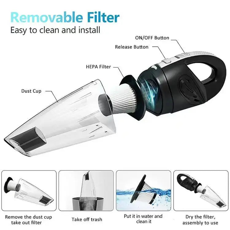 Portable Wireless Handheld Vacuum Cleaner – Powerful Suction, Rechargeable Quick-Charge for Car, Home & Pet Hair