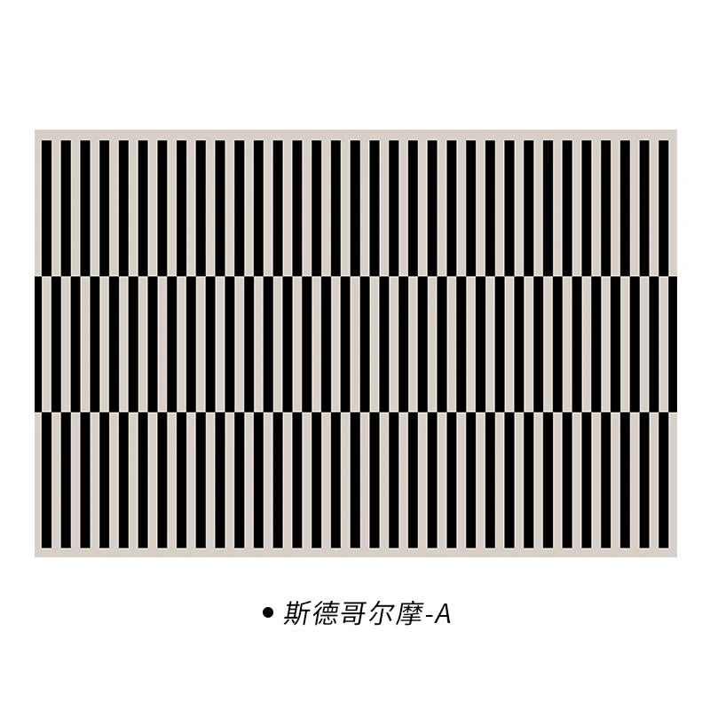 Light Luxury Black & White Plaid Rug — Fluffy Soft Carpet for Bedroom, Living Room, Study, and Home Decor