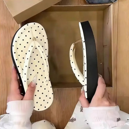 Polka Dot Platform Flip Flops - Thick Sole Breathable Non-Slip Summer Beach Sandals