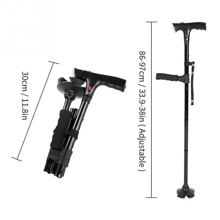 Collapsible Telescopic Cane with LED & Alarm — Folding Walking Stick for Elderly, Trusty Crutches for Seniors, Moms & Dads