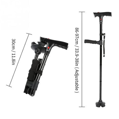 Collapsible Telescopic Cane with LED & Alarm — Folding Walking Stick for Elderly, Trusty Crutches for Seniors, Moms & Dads